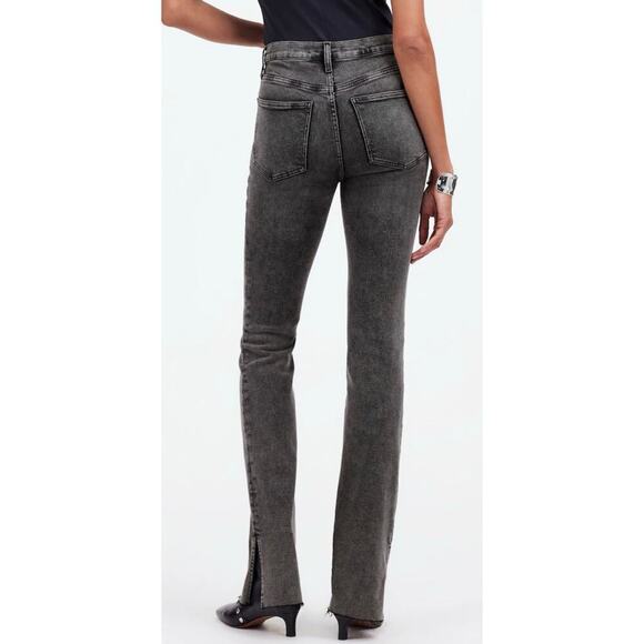 Madewell Kick Out Full Length Jeans Sz 30 Gray Raw Hem Slit Flare. - Picture 3 of 9